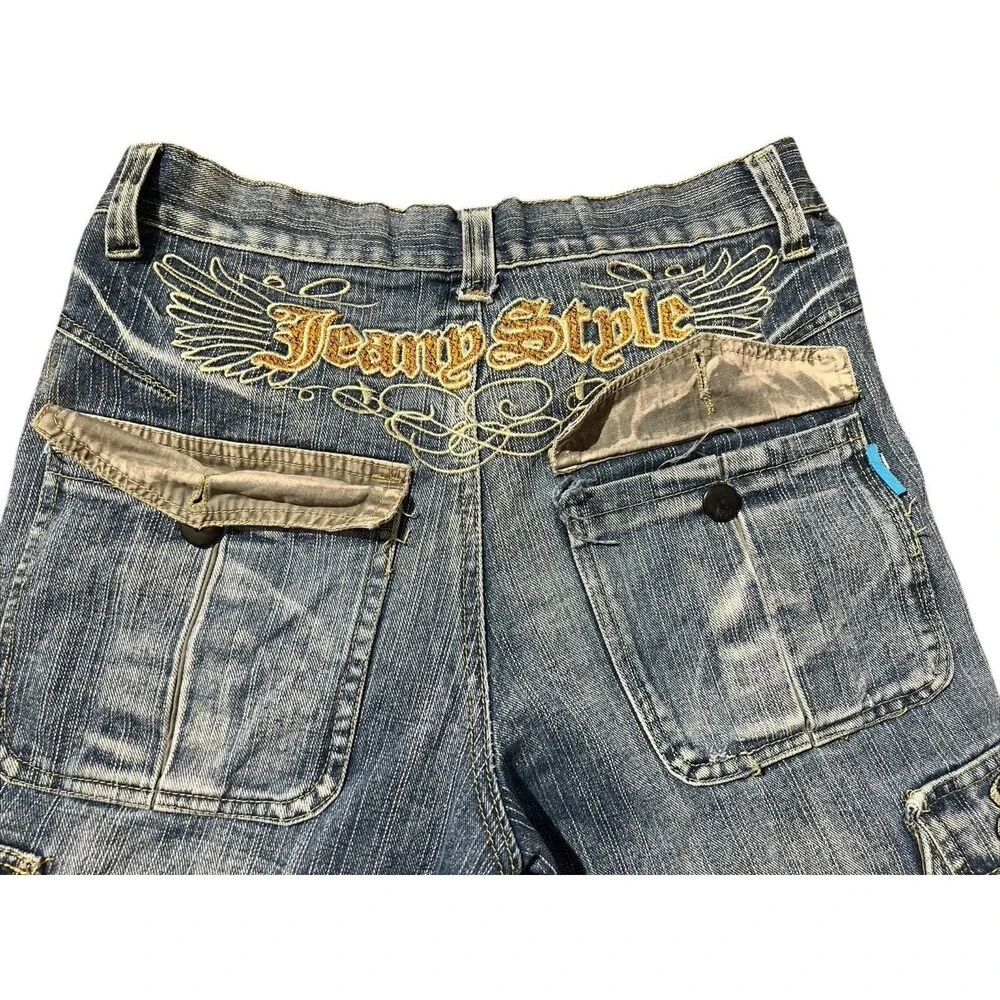 Y2K Gems Baby Spell Out Cargo Jeans hip hop Sz 16 Women’s Sz S